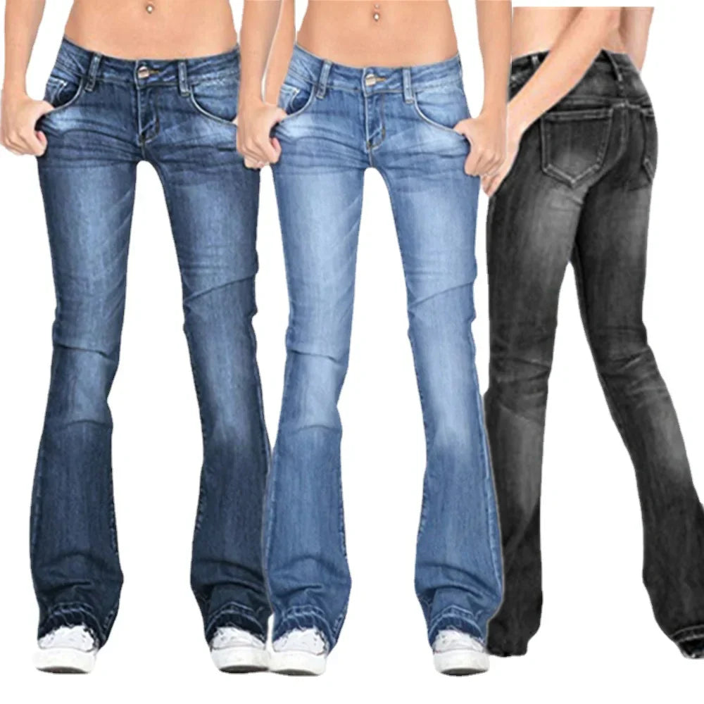 Women's Low Rise Flared Jeans: Casual Vintage Skinny Bell Bottom Jeans