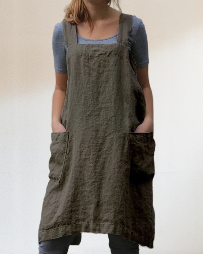 Cotton-linen Apron Dress With Pockets