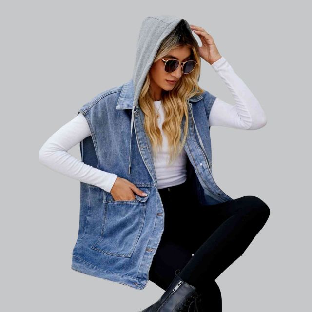Lysse | Denim Vest with Hood and Used-Look