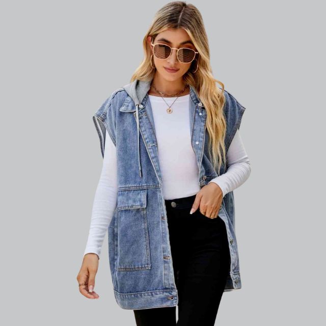 Lysse | Denim Vest with Hood and Used-Look