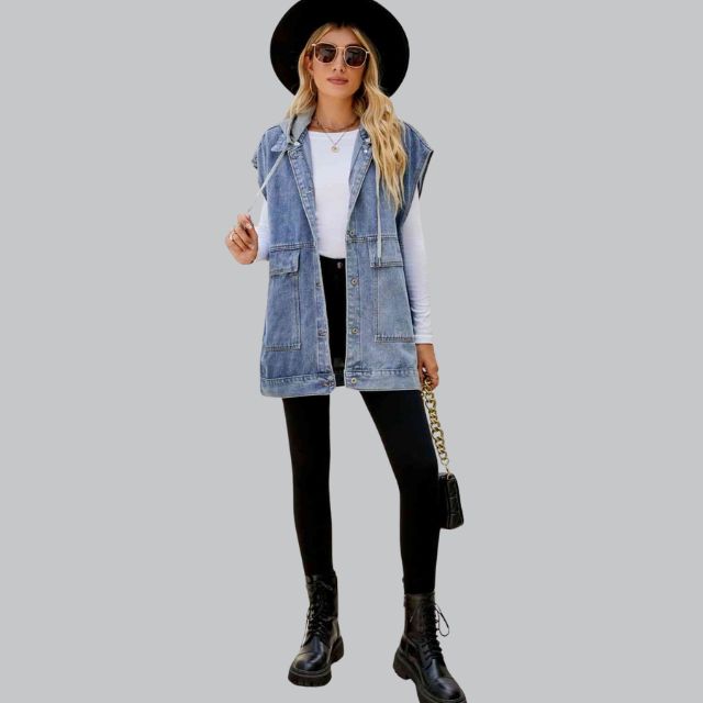 Lysse | Denim Vest with Hood and Used-Look