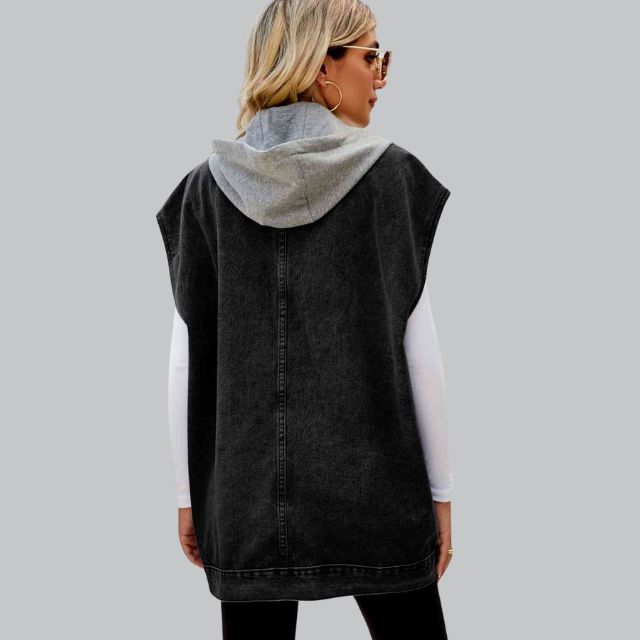 Lysse | Denim Vest with Hood and Used-Look