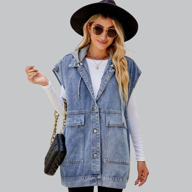 Lysse | Denim Vest with Hood and Used-Look