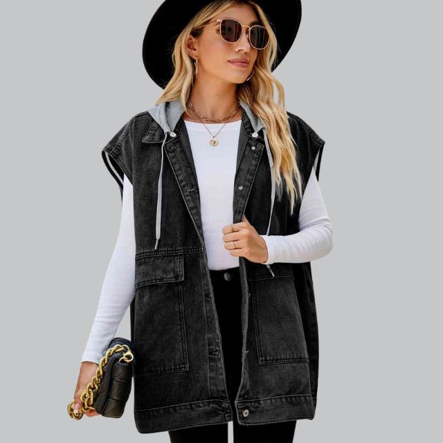 Lysse | Denim Vest with Hood and Used-Look