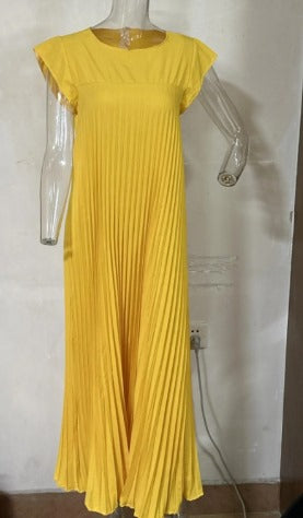 Elegant Pleated Dress Solid Color Sleeveless