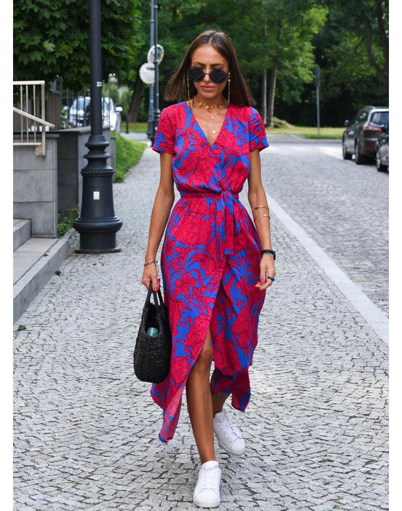 Short Sleeve V-Neck Summer Dress Maxi Dress