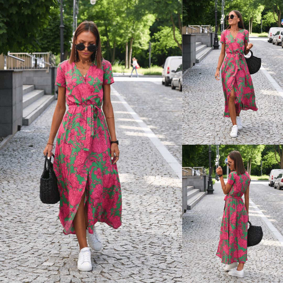 Short Sleeve V-Neck Summer Dress Maxi Dress