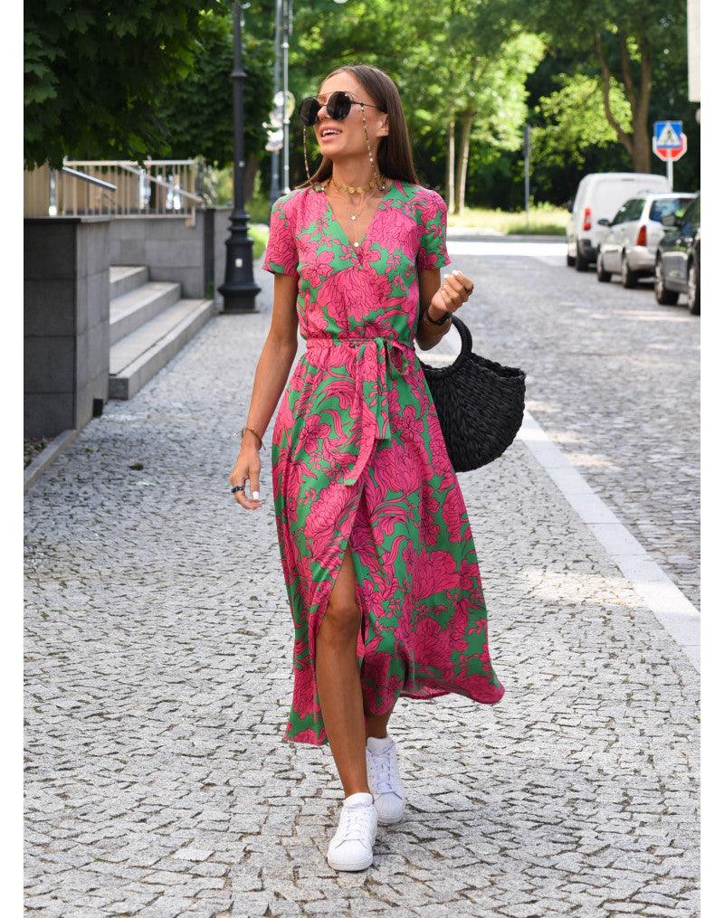 Short Sleeve V-Neck Summer Dress Maxi Dress