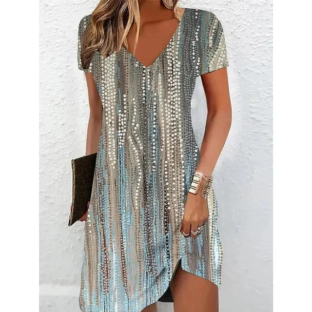 Beige Glitter Cocktail Dress
