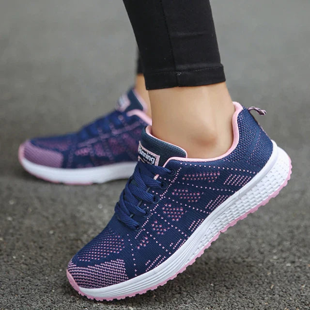 Ladies Breathable Mesh Fabric Laced Sneakers