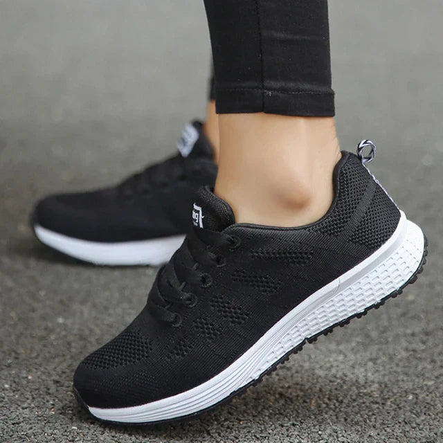 Ladies Breathable Mesh Fabric Laced Sneakers