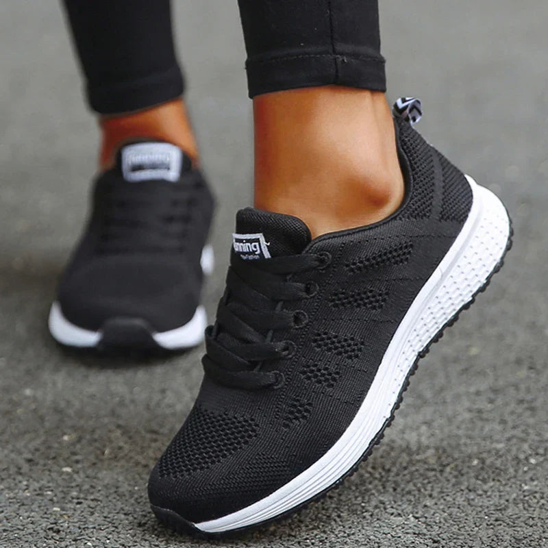 Ladies Breathable Mesh Fabric Laced Sneakers
