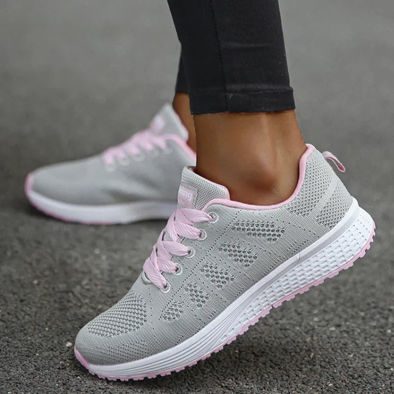Ladies Breathable Mesh Fabric Laced Sneakers
