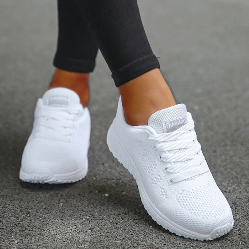 Ladies Breathable Mesh Fabric Laced Sneakers