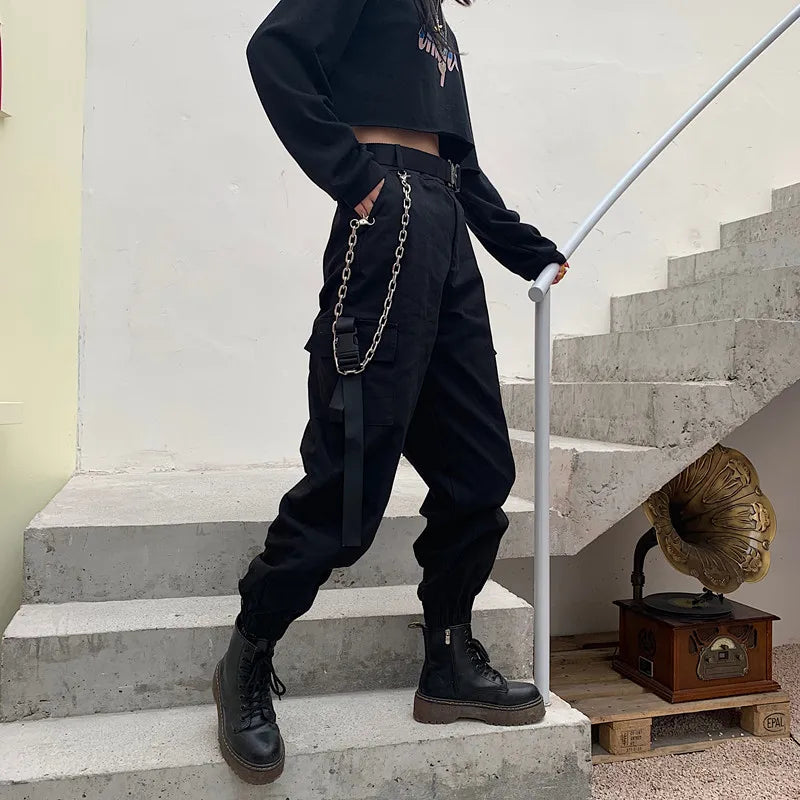 High Waist Elastic Cargo Pants