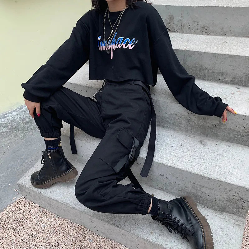 High Waist Elastic Cargo Pants