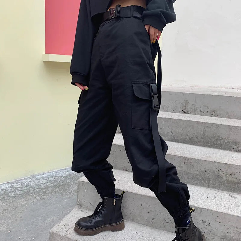 High Waist Elastic Cargo Pants