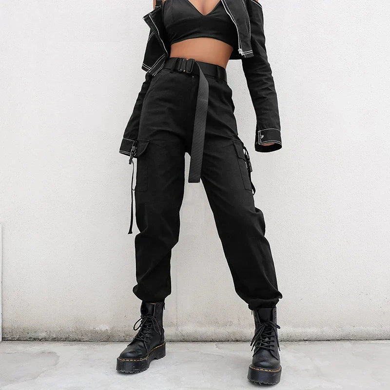 High Waist Elastic Cargo Pants