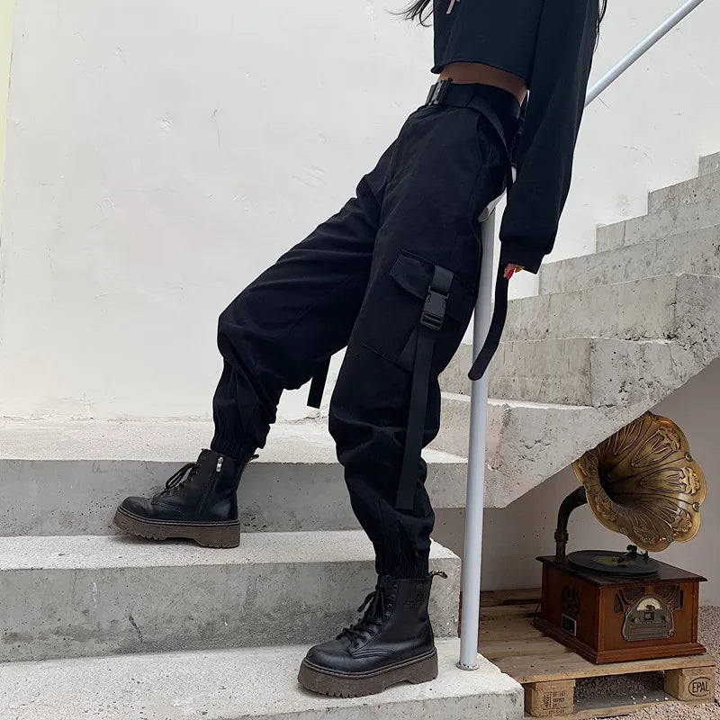 High Waist Elastic Cargo Pants