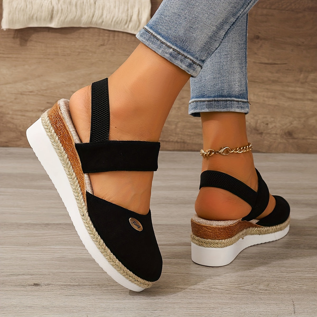 Women's Platform Sandals: Non-slip, Closed Toe, Elastic Strap