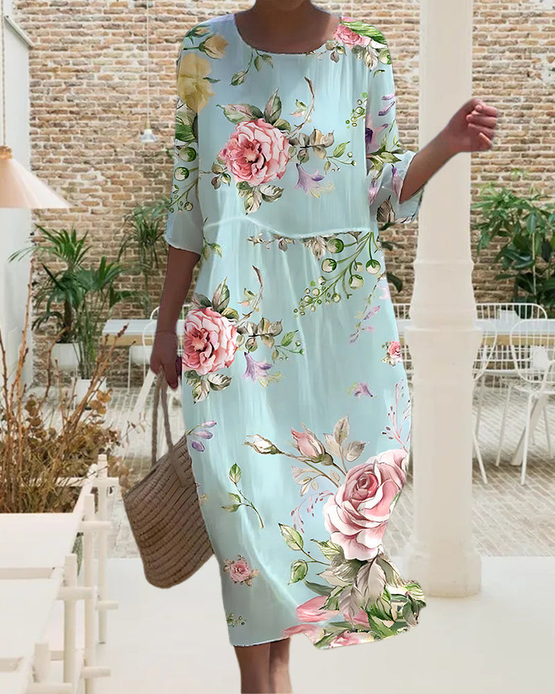 Elegant Floral Pattern Dress That Covers The Belly