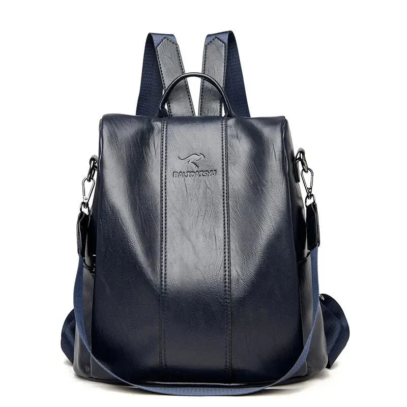 Women's Leather Backpack Made Of Thick And Durable Pu Leather, Soft Carrying Straps, Multiple Zipper Pockets
