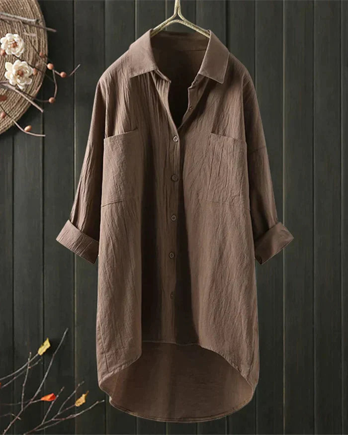 Linen Shirt With Long Sleeves And Button Placket For Spring