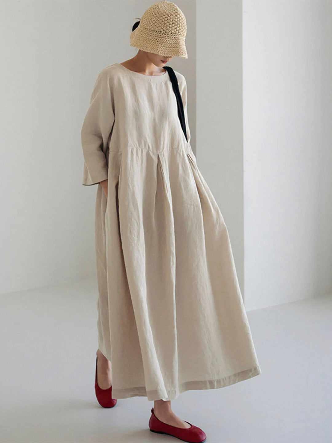 Loose Linen Dress With Side Pockets