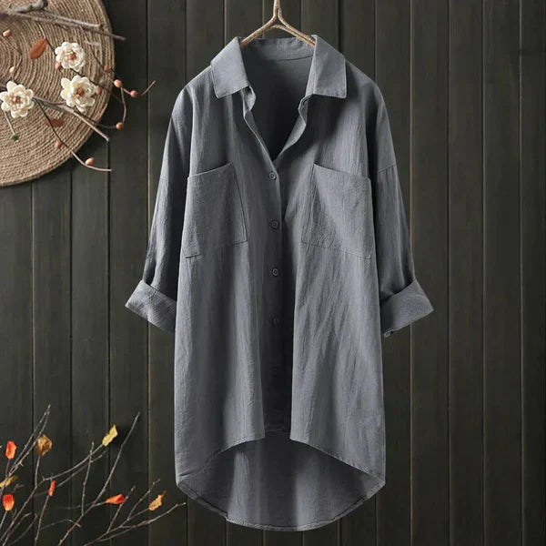 Linen Plus Size Blouse with Chest Pocket