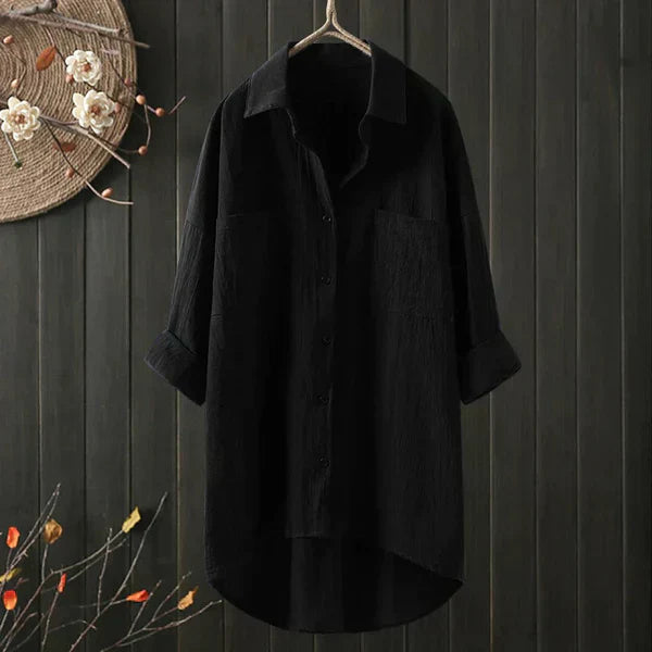 Linen Plus Size Blouse with Chest Pocket