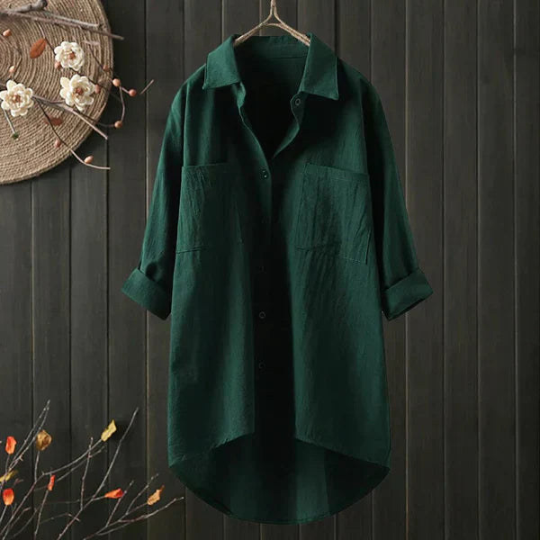 Linen Plus Size Blouse with Chest Pocket