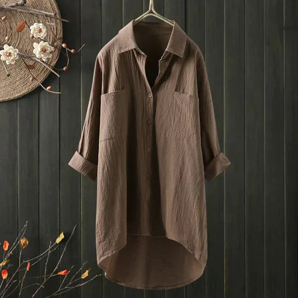 Linen Plus Size Blouse with Chest Pocket