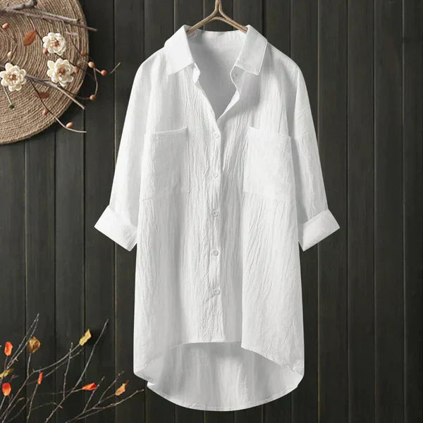 Linen Plus Size Blouse with Chest Pocket