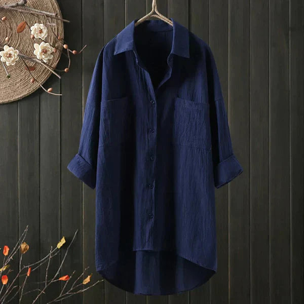 Linen Plus Size Blouse with Chest Pocket