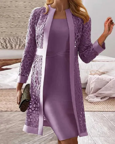 Ladies Lace Cardigan Dress Two-Piece Set