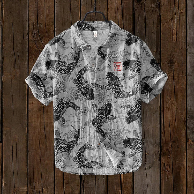 Lysse | Vintage Linen Shirt with Fish Art - Lysse