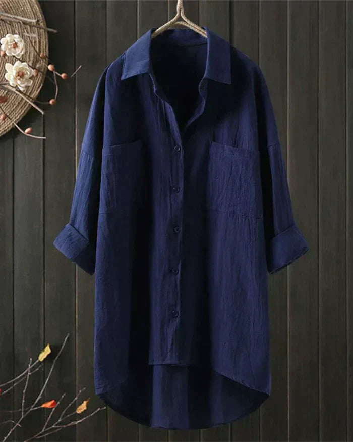 Linen Shirt With Long Sleeves And Button Placket For Spring