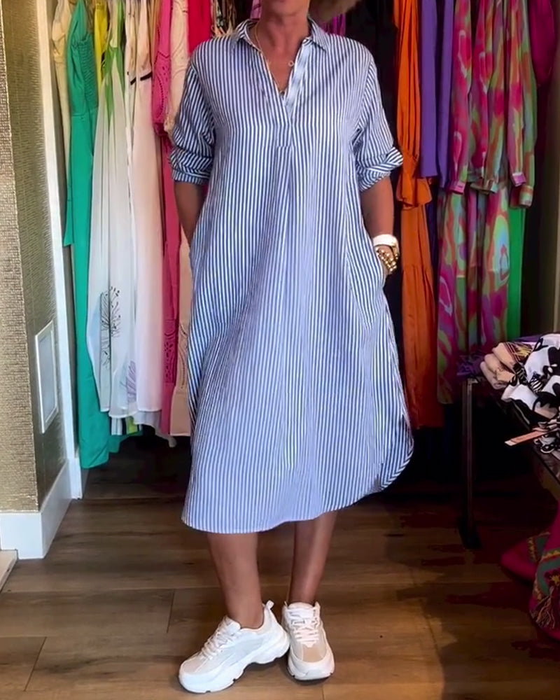 Striped Shirt Dress In Casual Fit