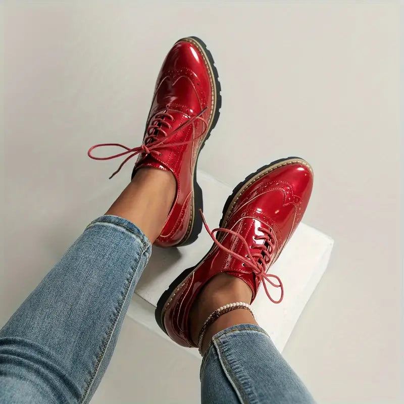 Patent Leather Oxford Style Shoes With Chunky Sole For Women