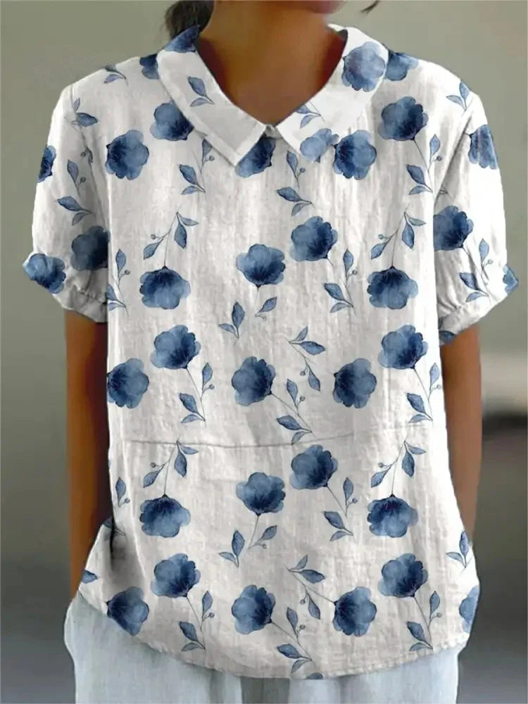 Cotton & Linen Blouse with Floral Print