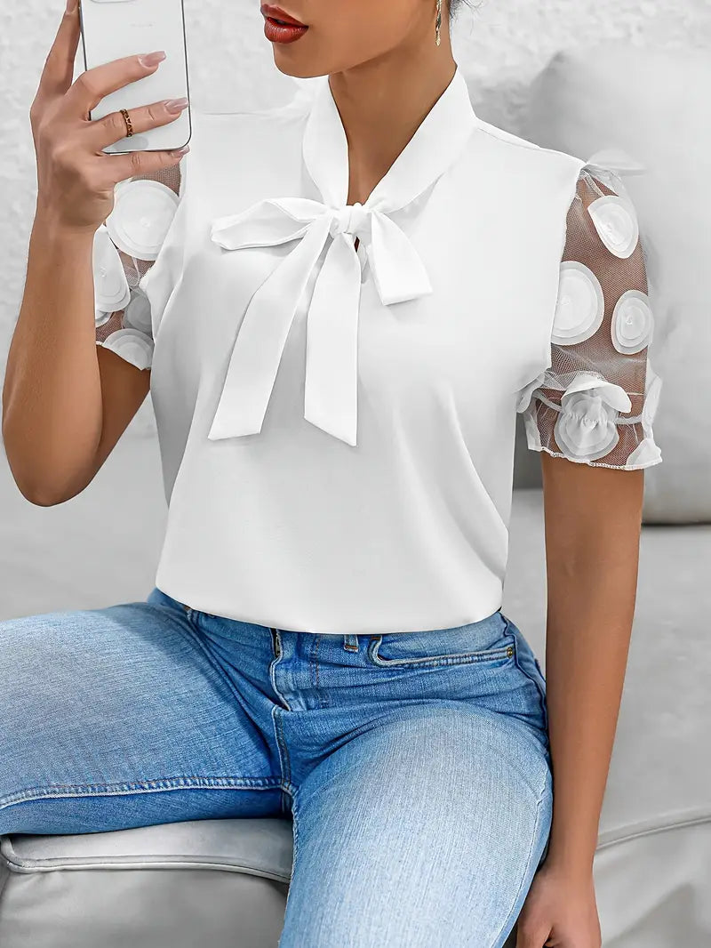 Blouse with Transparent Puff Sleeves