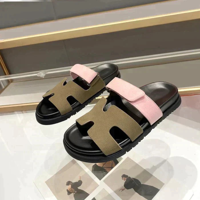 Vertacomfortable Summer Sandals In Roman Style With H Shape And Hook And Loop Closure