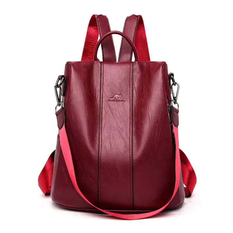 Women's Leather Backpack Made Of Thick And Durable Pu Leather, Soft Carrying Straps, Multiple Zipper Pockets