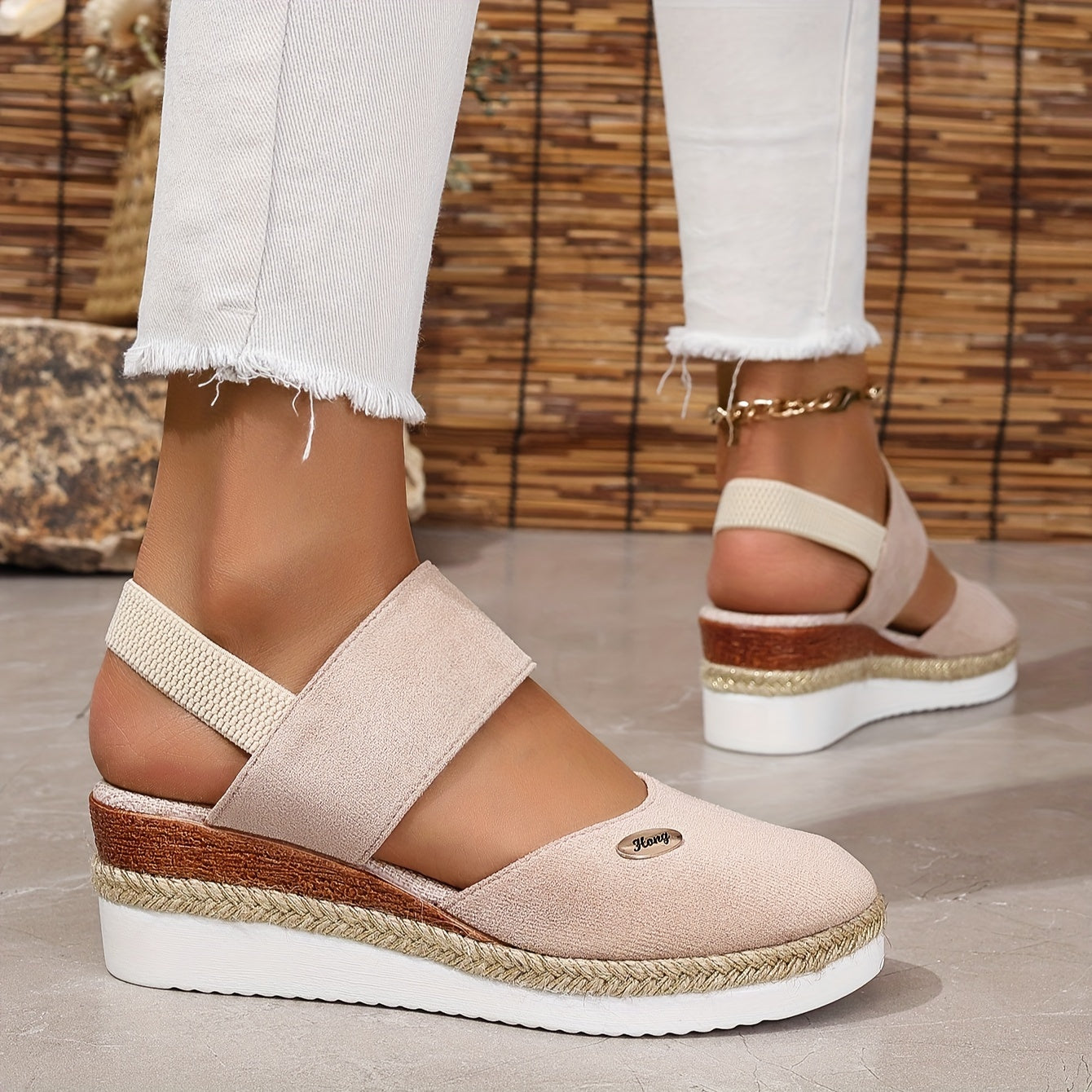 Women's Platform Sandals: Non-slip, Closed Toe, Elastic Strap