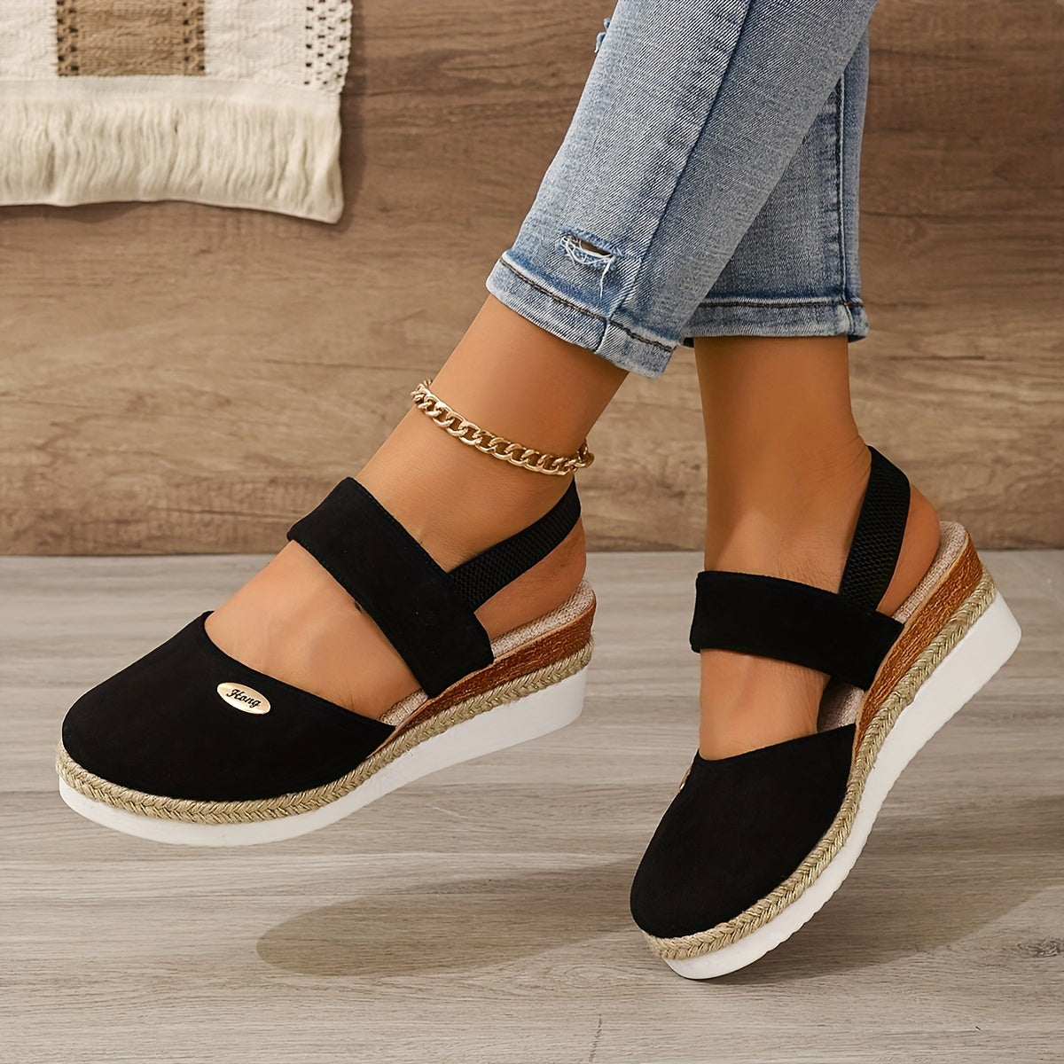 Women's Platform Sandals: Non-slip, Closed Toe, Elastic Strap