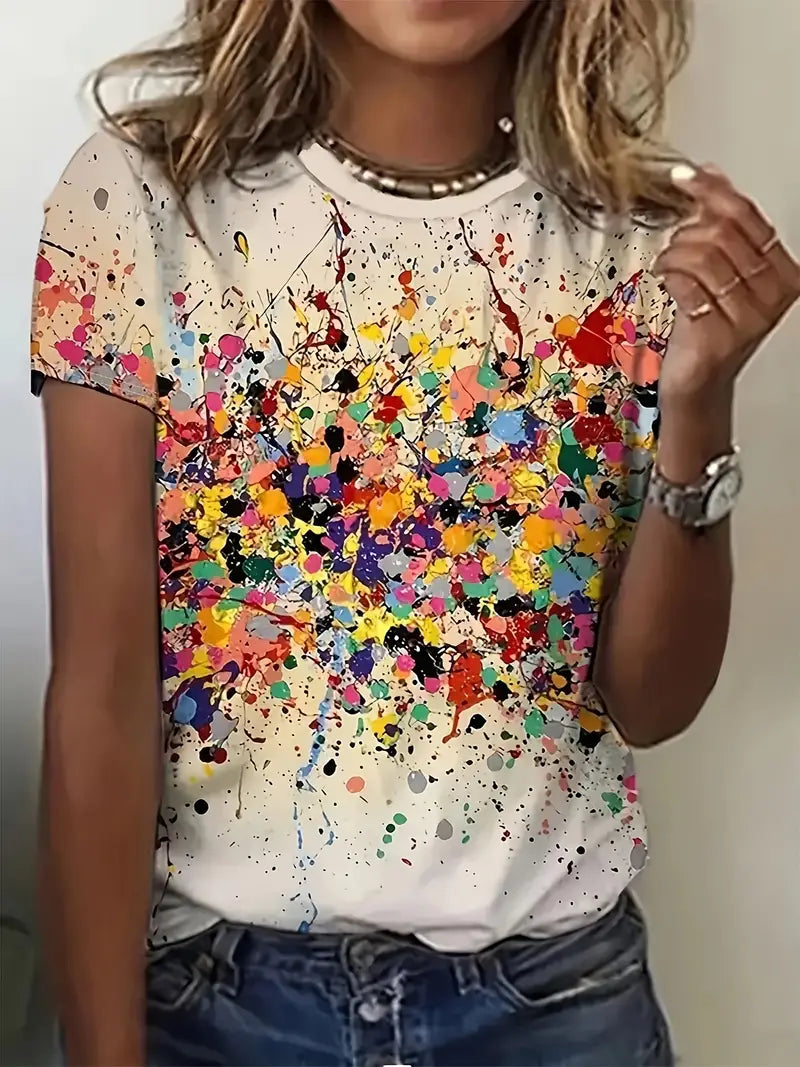 T-Shirt with Round Neck and Colorful Print