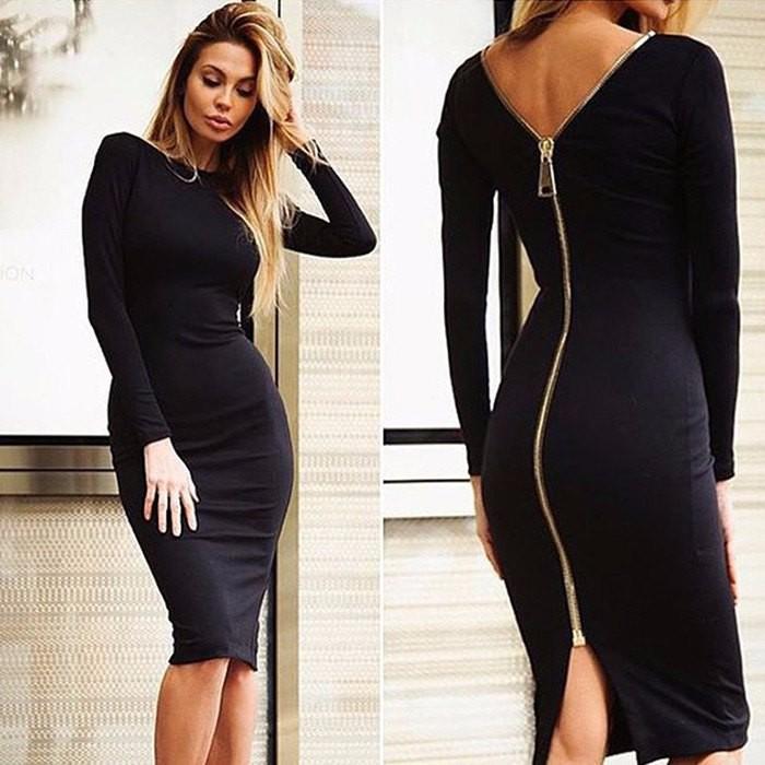Chalkulong-Sleeved Pencil Dress With Back Zipper