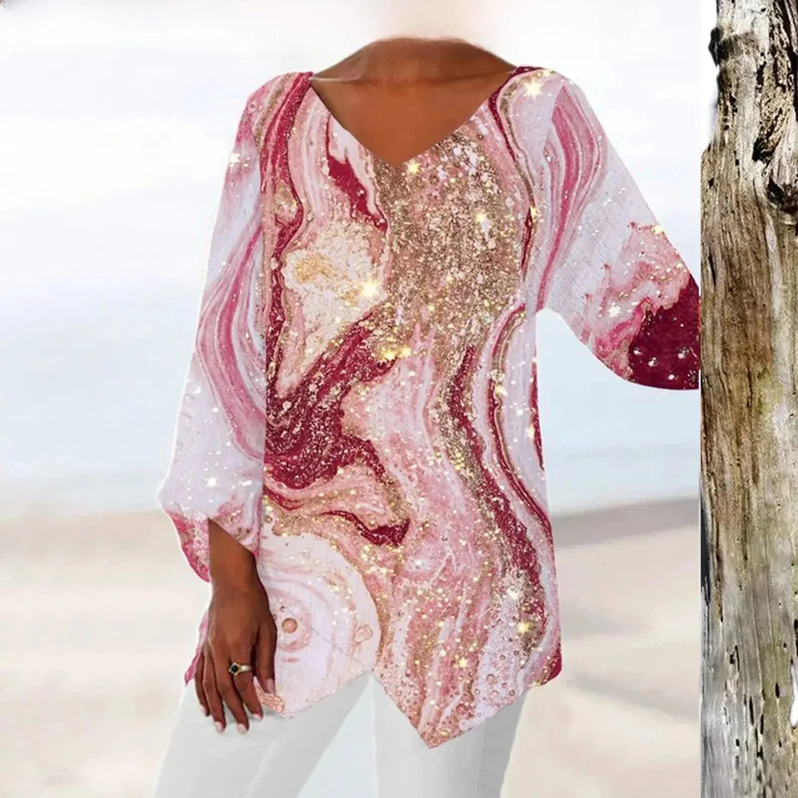 Elegant Women's Vintage Top With V-neck Stylish, Comfortable & Versatile