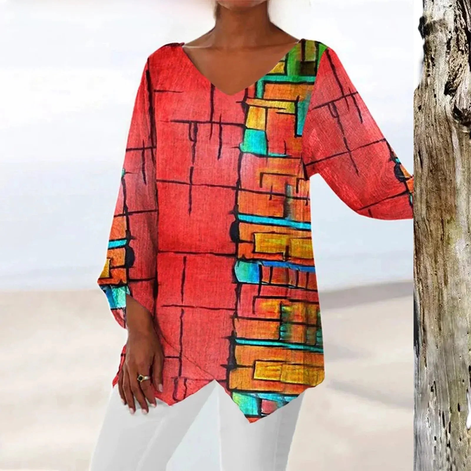 Elegant Women's Vintage Top With V-neck Stylish, Comfortable & Versatile