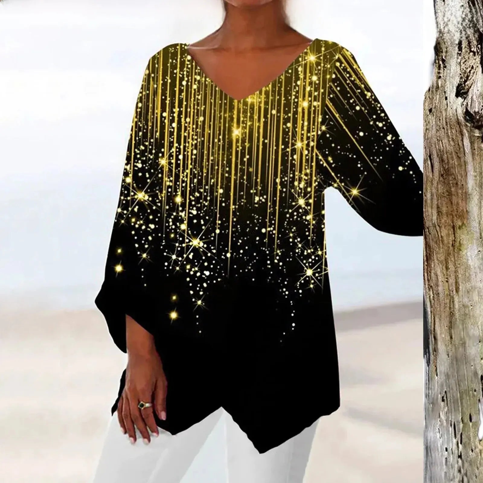 Elegant Women's Vintage Top With V-neck Stylish, Comfortable & Versatile